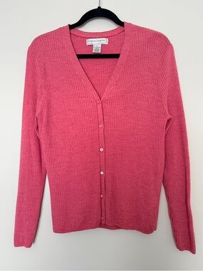 Bloomingdale’s Sutton Studio Merino Wool Ribbed V-neck Sweater Cardigan Size L